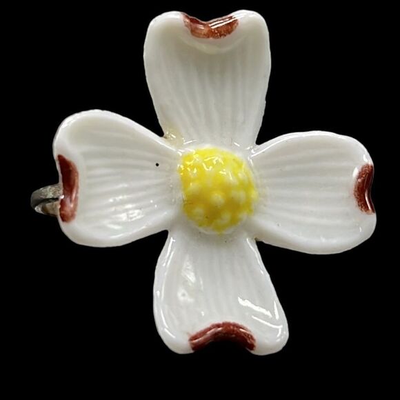 Vintage Jewelry Set Clip-on Earrings Straight Lapel Pin Porcelain Flowers - Picture 6 of 11